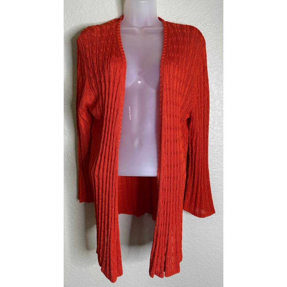 Chicos‎ 3 US XL Cardigan Orange Cable Knit  Open Front Long Sleeve Sweater Retro